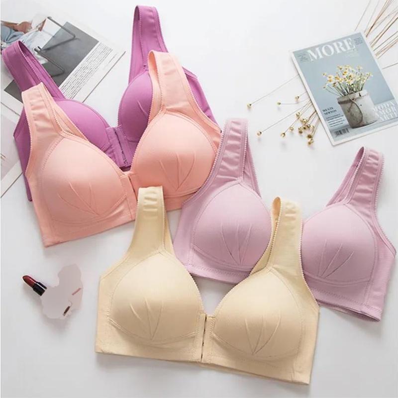 Womens Front Fastening Non-wire Push Up Bra With Soft Lined Deep-v Design For Ultimate Comfort