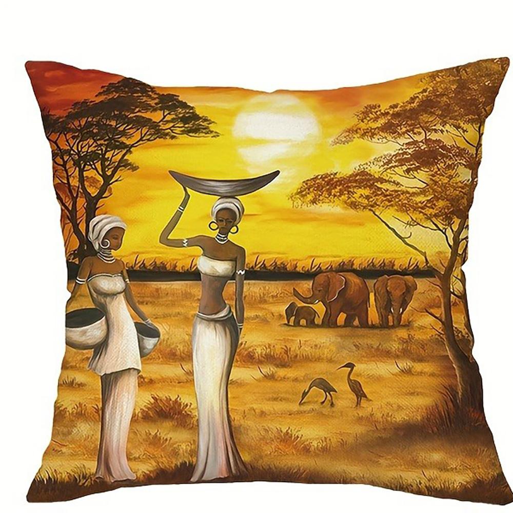 African-Patterned Pillowcases: Vivid Artistic Designs Of Women And Landscapes Sofa Cushion Cover Home Room Decoration