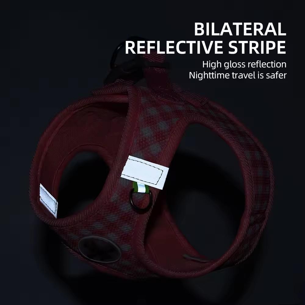 Checkered Pet Harness Kitten Strap Eye Catching Color Puppy Anti Loss Strap Outdoor  Adjustable Reflective Chest Strap