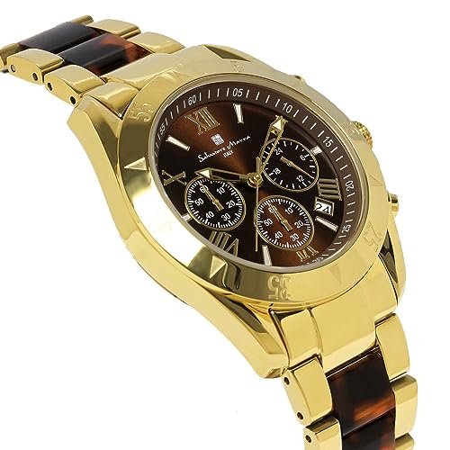 Salvatore Marra Men's Chronograph Watch with Acetate and Two-Tone Strap, 20th Anniversary Limited Edition, Brand Ranking, Gift, SM23105-GDBRGD, Gold a
