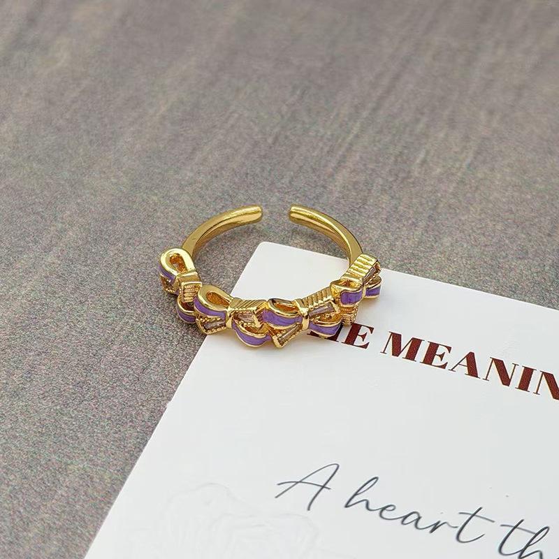 Purple Brilliant Enamel Medieval Vintage Open Ring Retro Personality Niche High Sense Stacked Index Finger Ring
