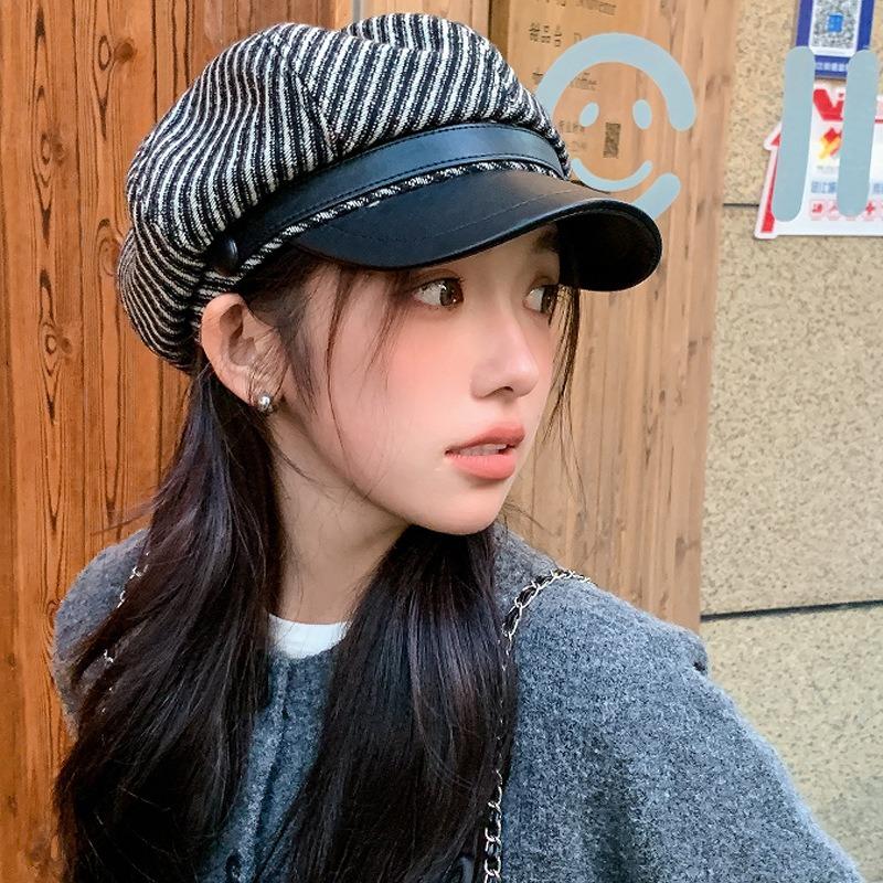 Women S Vintage Plaid Octagonal Newsboy Cap Elegant Versatile Casual