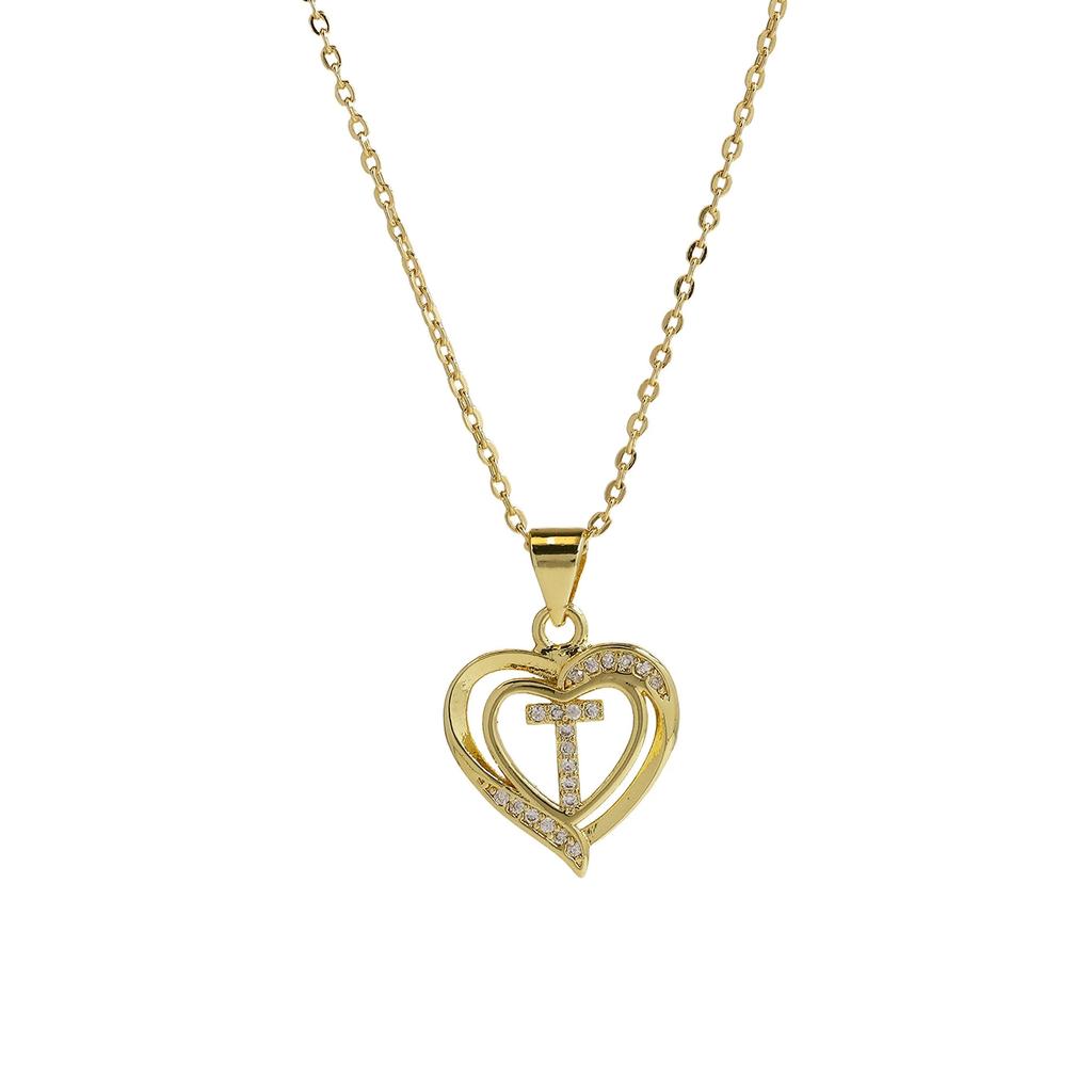 A-Z English Letter Initial Necklace 18K Gold Plated Necklace Micro Setting Zircon Heart Necklace for Women