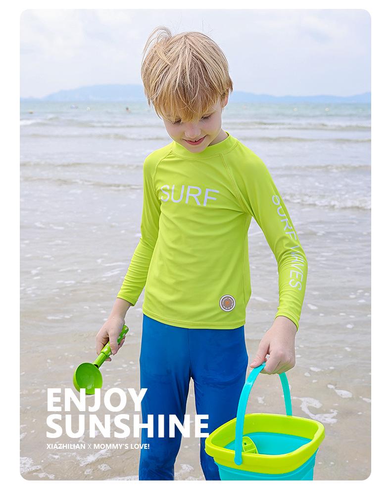 Dopamine Fluorescent Green Teen Sun Protection Quick-Dry Long Sleeve Swimsuit