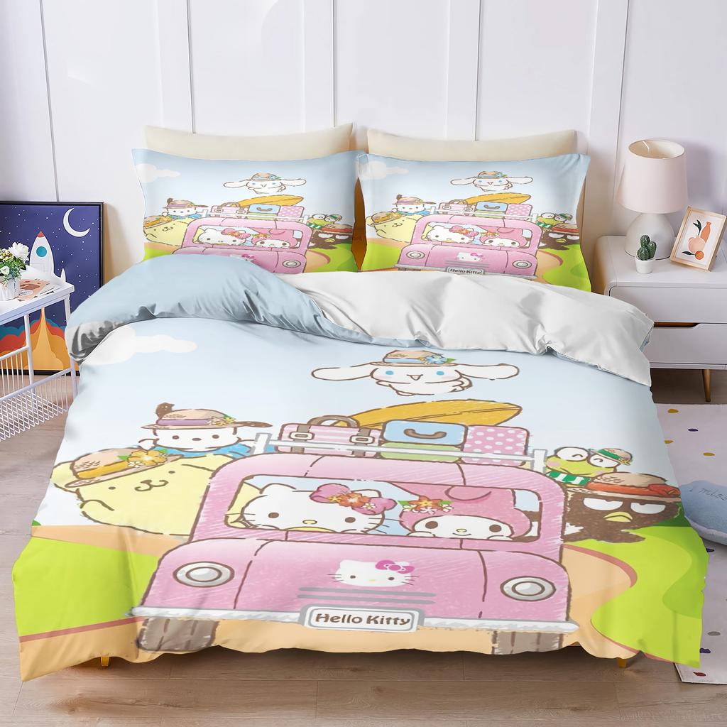 Sanrio My Melody Kuromi Pochacco Anime Bettbezug-Set Comforte Bedruckte Cartoon-Bettwäsche-Sets für Doppelbetten Weihnachtsgeschenke 3-teilig