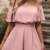 Womens 2025 Off-Shoulder Jumpsuit With Ruffle Detail Mid-Waist Straight Leg Crop Pants Lightweight Sweet Style