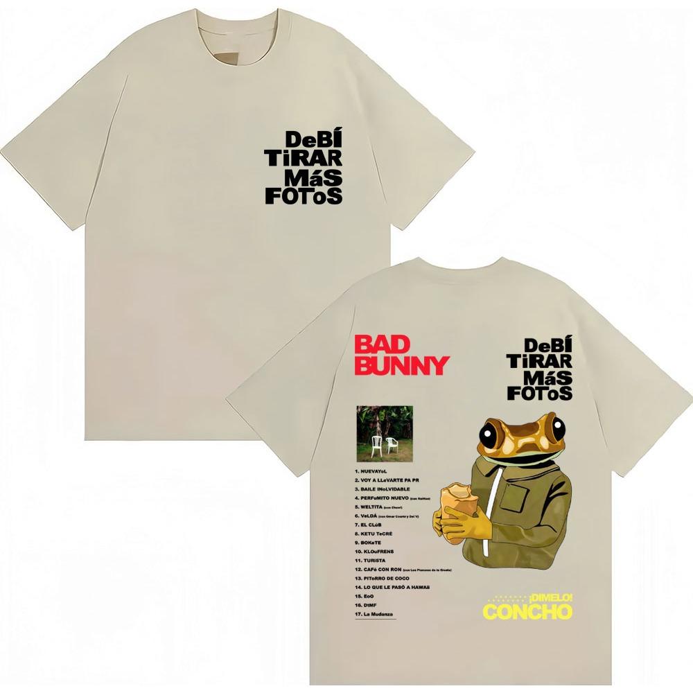 Rapper Bad Bunny Debi Tirar Mas Fotos Album T Shirts Men's Trendy O-Neck T-shirt Oversized Cotton Casual T-shirts