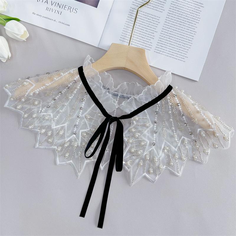 Perfect Match Pink Women Scarf Shawl Detachable Collar Tie Necklace Embroidery Lapel Fake False Collar Woman Lace Tie Neckwear Nep Kraagie
