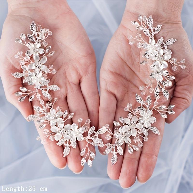Bridal Hair Accessories Crystal Pearl Headband Tiara Rhinestone Leaf Headband Hairband for Women Elegant Princess Headwear