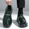Europe Fashi Thick Sole Men's Penny Loafers Slip-On Business Dress Shoes Gentleman Glossy Buckle Formal Party Black Shoes