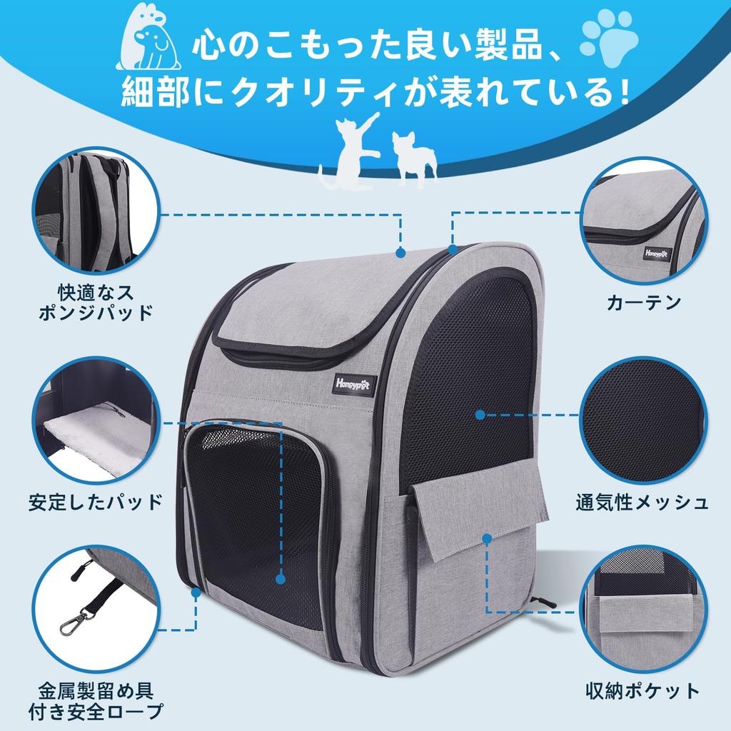 Honeypet Pet Carrier Backpack (Ventilated Mesh / Foldable / 8 Kg Capacity / Gray)