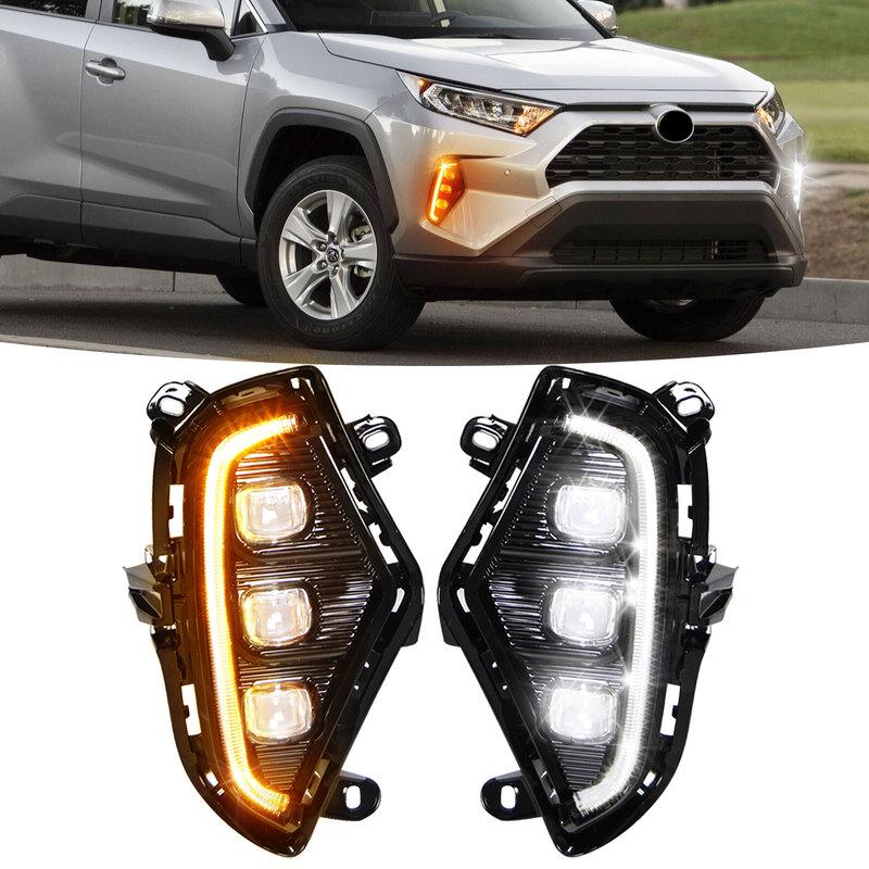 LED Fog Lights For Toyota RAV4 DRL Daytime Running Lamps White Yellow Turn Signal Lamp Assembly Car Accessories
