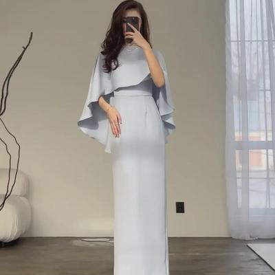 Rochie europeană și americană 2024 din satin cu șal cu mânecă lungă
