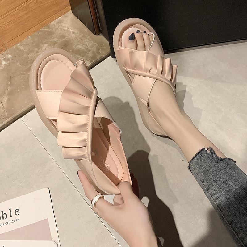 

Sandals female flat bottom 2020 new fairy wind summer jelly casual Roman shoes two wear cross lace cool slippers 40 розовый