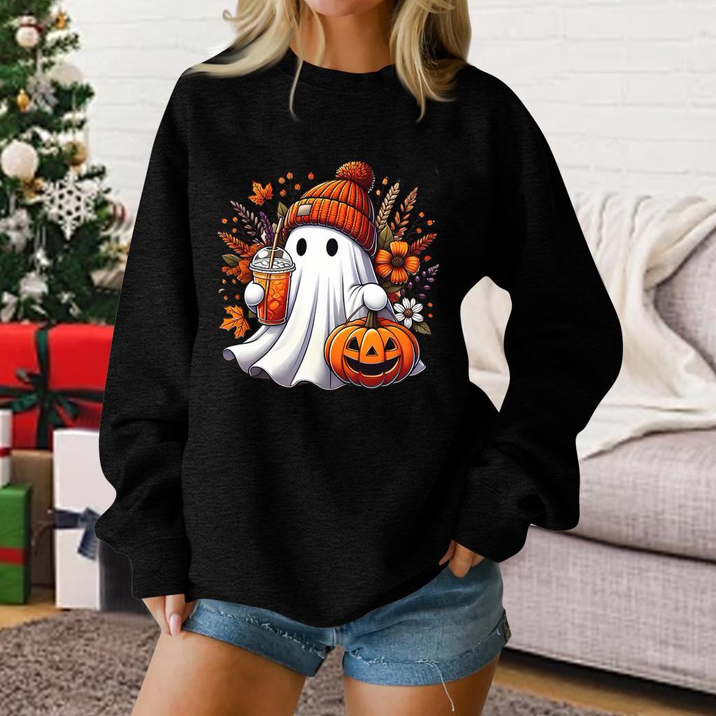 Ladies Fashion Casual Halloween Printed Pullover Sweater