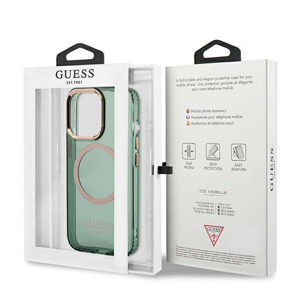 Guess Guhmp13Lhtcma Iphone 13 Pro / 13 6,1 Green/Khaki Hard Case Gold Outline Translucent Magsafe