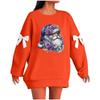 Ladies' Christmas Printed Bow Round Neck Long Sleeved Loose Pullover Sweater Sweatshirt Top