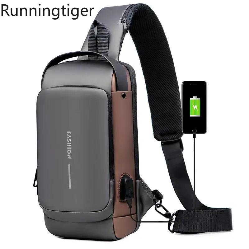 

Дорожная сумка против краж Мужская сумка на грудь с USB-зарядкой Рюкзак Многофункциональная сумка на грудь из патентованной кожи Мужская водонепроницаемая сумка через плечо серый