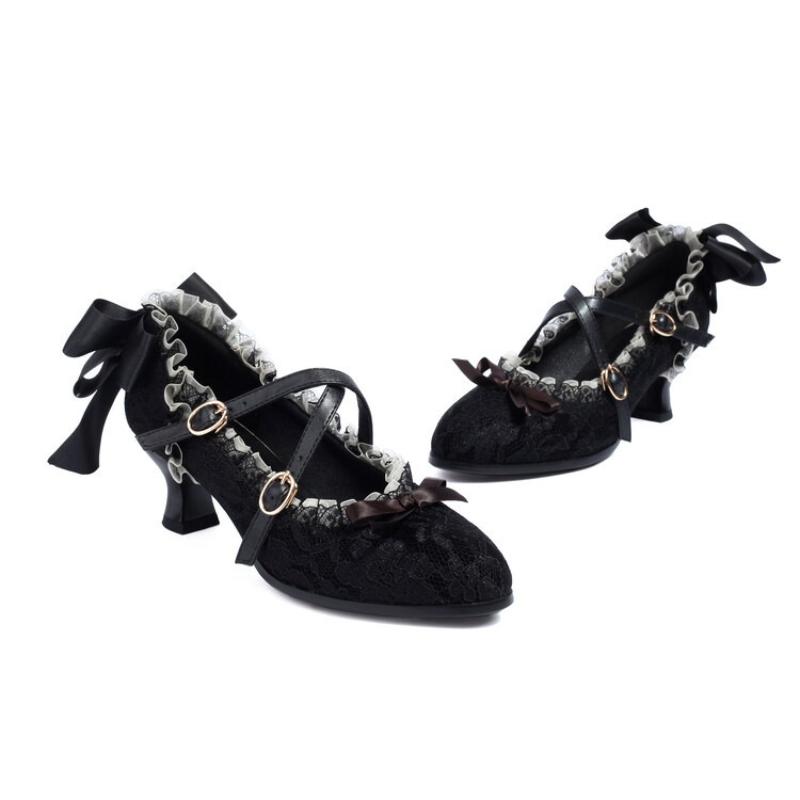 Fashion Victoria Retro Gothic Harajuku Style Women's Shoes with Bow Glasses and Witch Cosplay High Heel