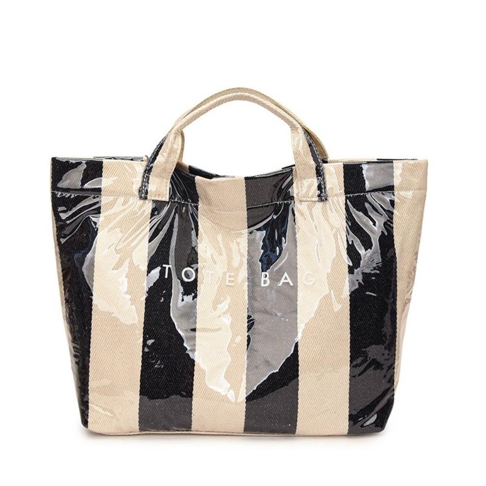 Color-Blocked Design PVC Handbag Waterproof Shopping Bag Fashion Shoulder Bag  Travel чёрный