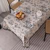 Blue Tablecloths Bohemian Floral Fabric Tassel Rectangle Dust-Proof for Home Decoration Kitchen Holiday Party Dining Table Cover