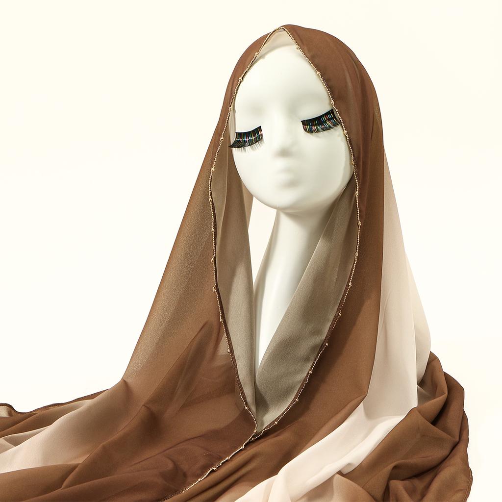 Beading Chain Gradient Chiffon Hijab Scarf For Woman Muslim Hijabs Premium Headscarf Islam Turban Fashion Wraps Foulard Scarves