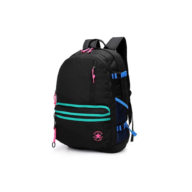 Converse Zipper Closure Letter Color Block Polyester Backpack Unisex Backpacks Black 10021018-A03 Black