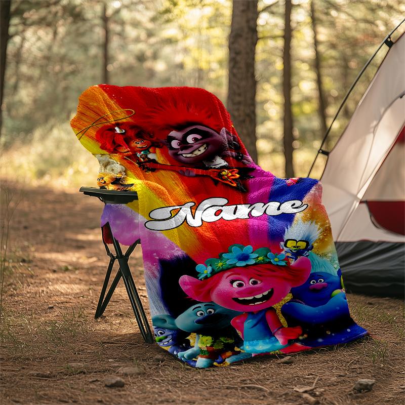 Personalized Custom Name Blanket - Trolls Print Design,Blanket for Sofa,Bed,Travel,Camping - Soft and Warm, Great Gift