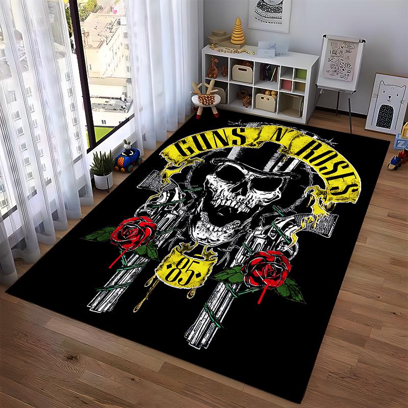Skull with Roses and Sword Design Rug Non-slip Rug Suitable for Living Room and Bedroom Sofas