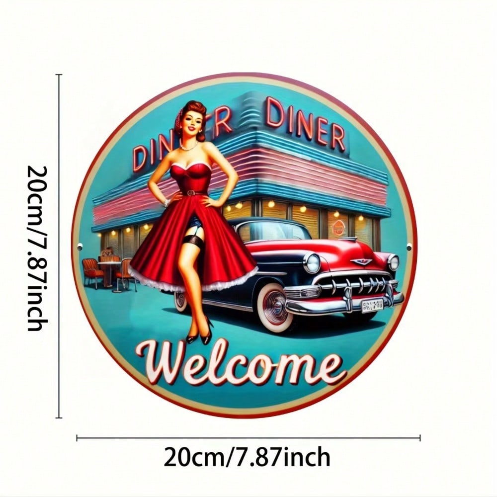 

Vintage American Diner Metal Sign Retro Kitchen Decor with Car Wall Art різнокольоровий