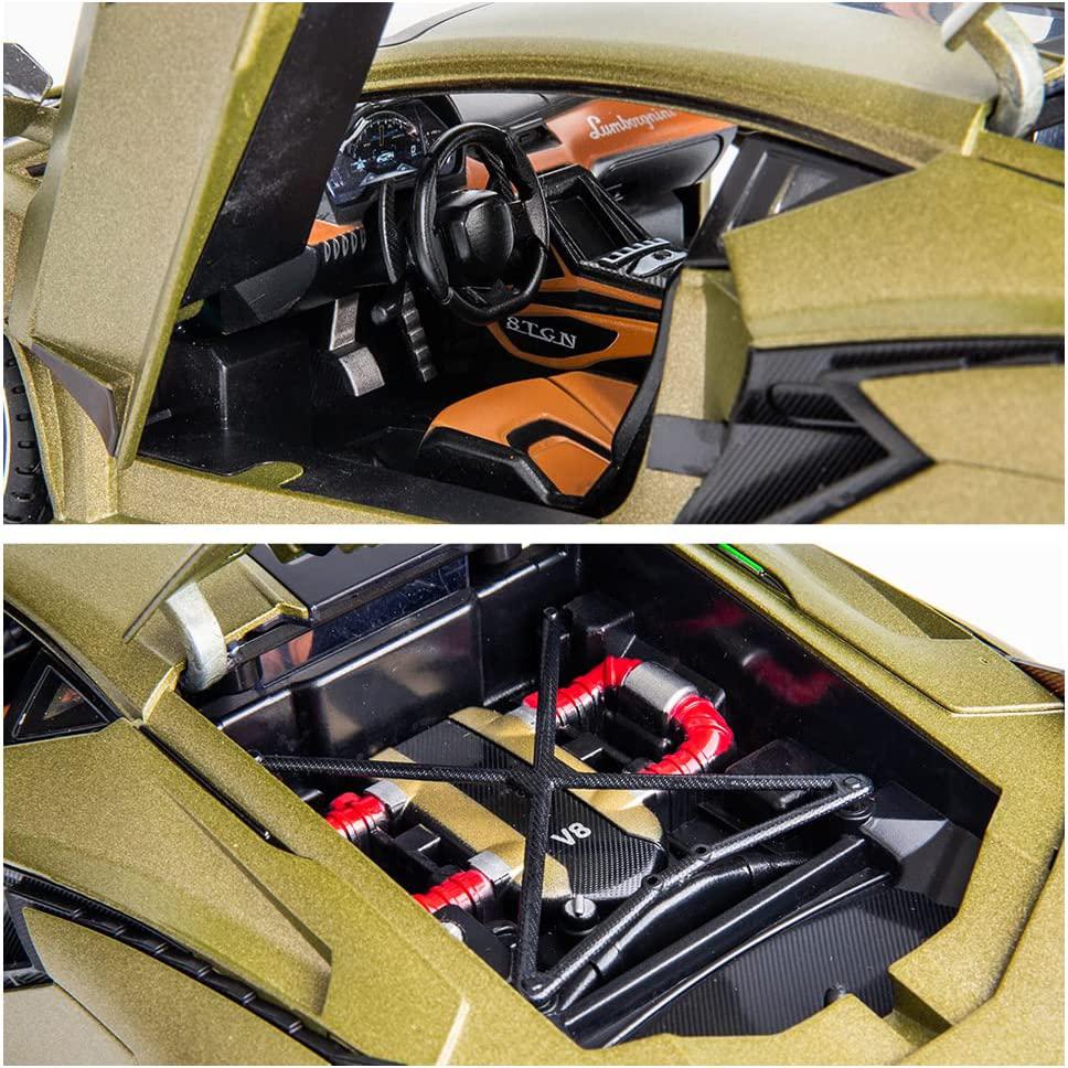 1/18 skala Lambo Sian Diecast modellbilleketøy, tilbaketrekkende kjøretøy med lyd og lys for barn Voksne gavesamling