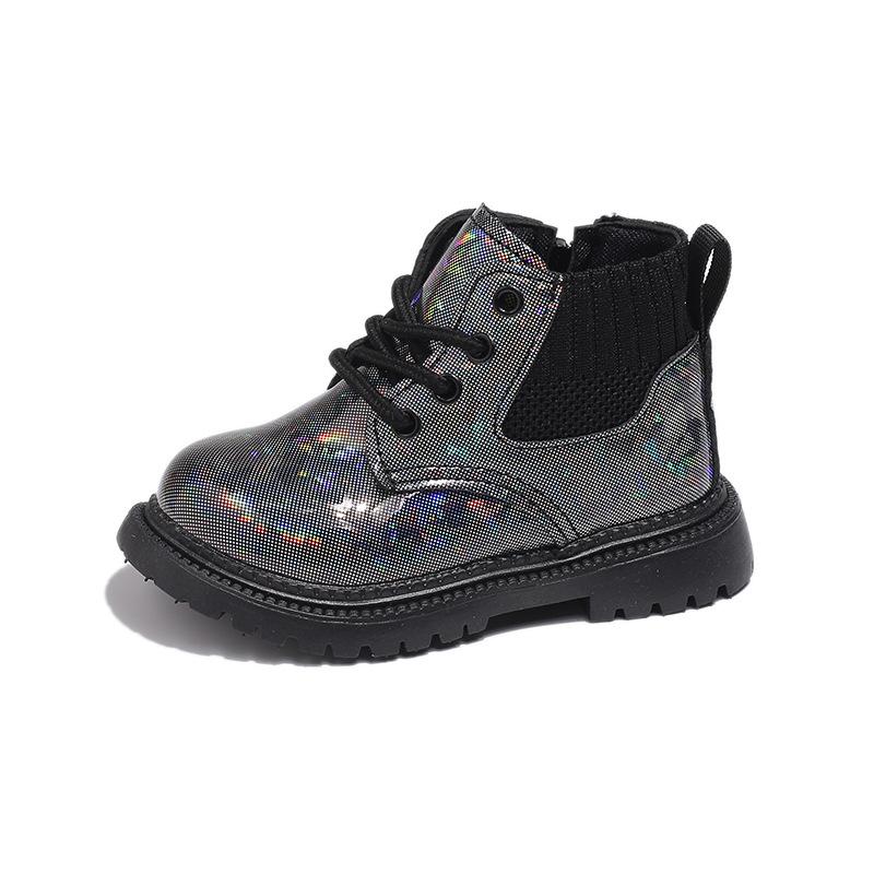 

New autumn children s shoes, children s Martin boots, short boots for toddlers, waterproof, stylish shiny leather boots for boys and girls 21Inner Length13cm чёрный