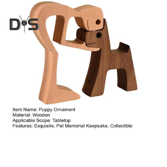 Hund Holzskulptur Haustier Gedenkgeschenk Hund und Mann Frau Statue Wohndekoration Welpe Familienfigur Geschenke für Hundeliebhaber