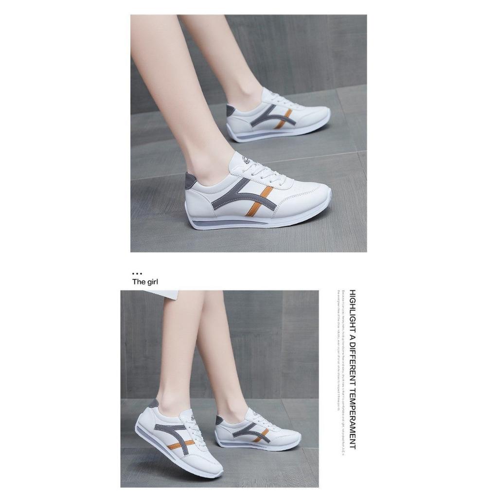 Large Size White Shoes for Women, Breathable Color Blocked Fashionable White Student Sports and Casual Flat Shoes