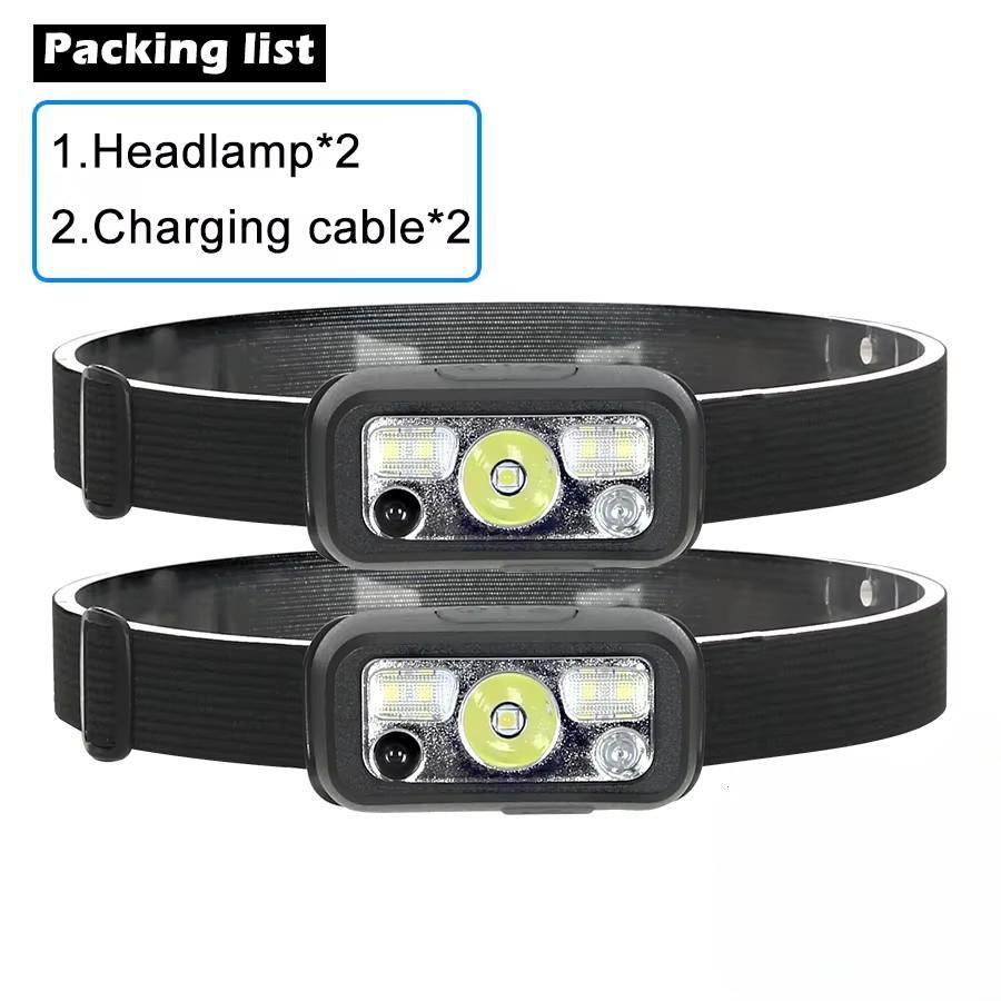 Portable Mini Head Mounted Flash Light USB Rechargeable With Motion Sensor LED Headlight Professional Security Patrol Emergency