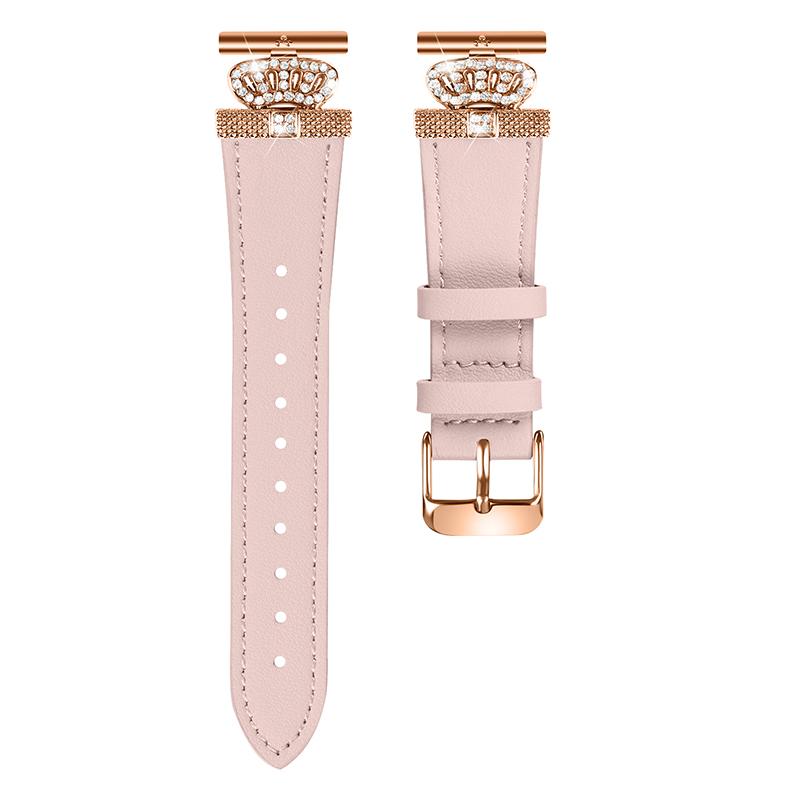 

For Garmin Vivomove HR/Vivomove Watch Band Rhinestone Decor Cowhide Strap,Rose Gold Buckle Pink