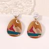 Casual and Fashionable Style Acrylic Printed Women's Pendant with Sun, Moon, Mountains and Rivers, Creative and Elegant Earrings