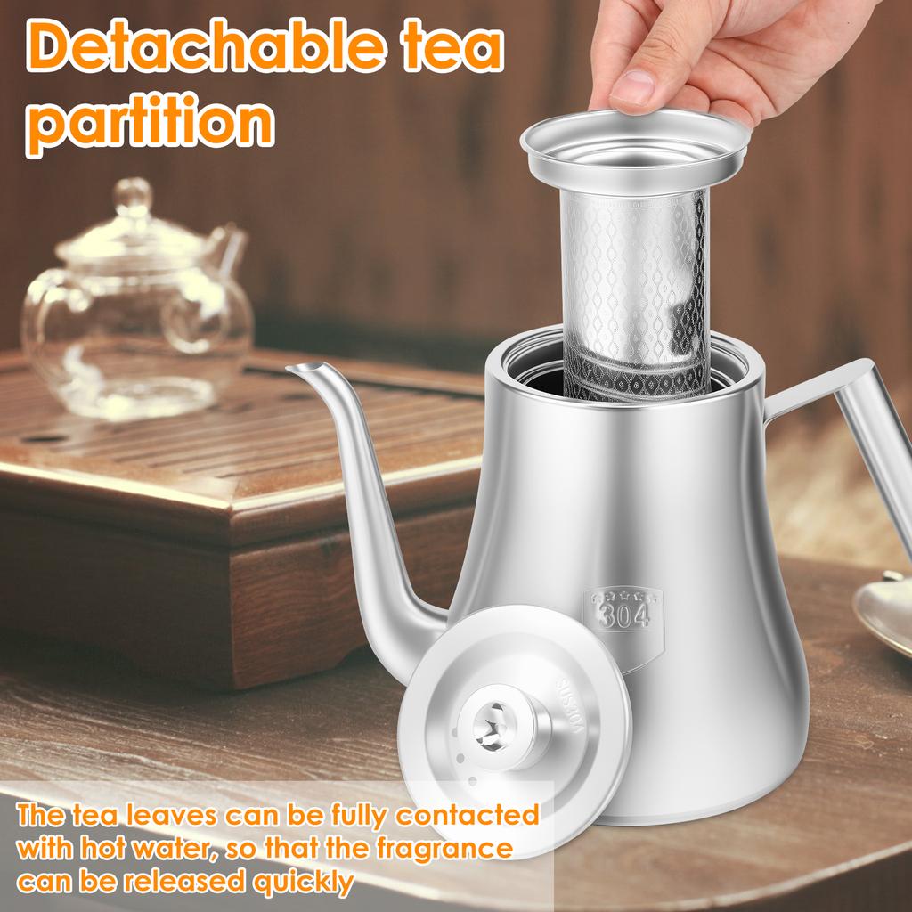 2L Stainless Steel Tea Pot with Removable Infuser Large Capacity Cold Water Kettle Liquid Seasoning Container Kitchen Teaware