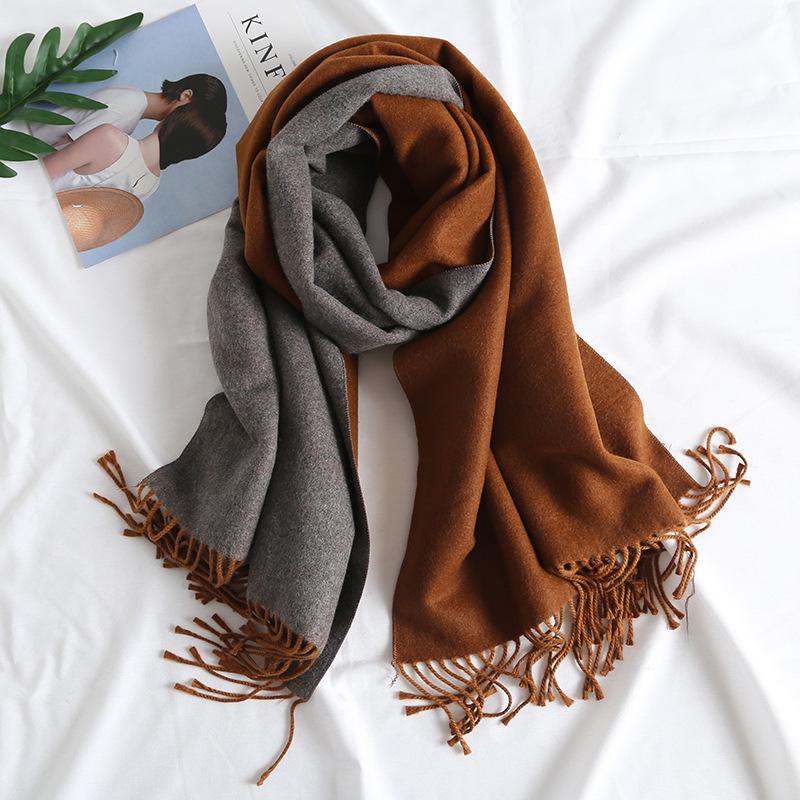Dual-Color Korean Imitation Cashmere Scarf with Tassels - Cozy Autumn/Winter Shawl Available In 20 Colors