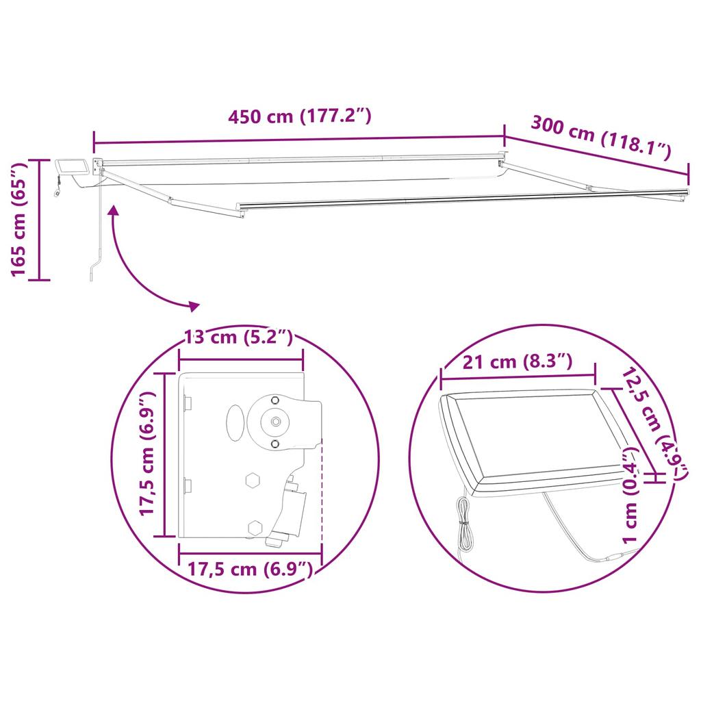 Manual Articulated Arm Awning with LEDs 4.5 * 3 M