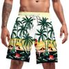 3D Printed Coconut Trees Umbrella Short Pants For Men Colorful Stripes Beach Shorts Summer Hawaiian Board Shorts Swim Trunks