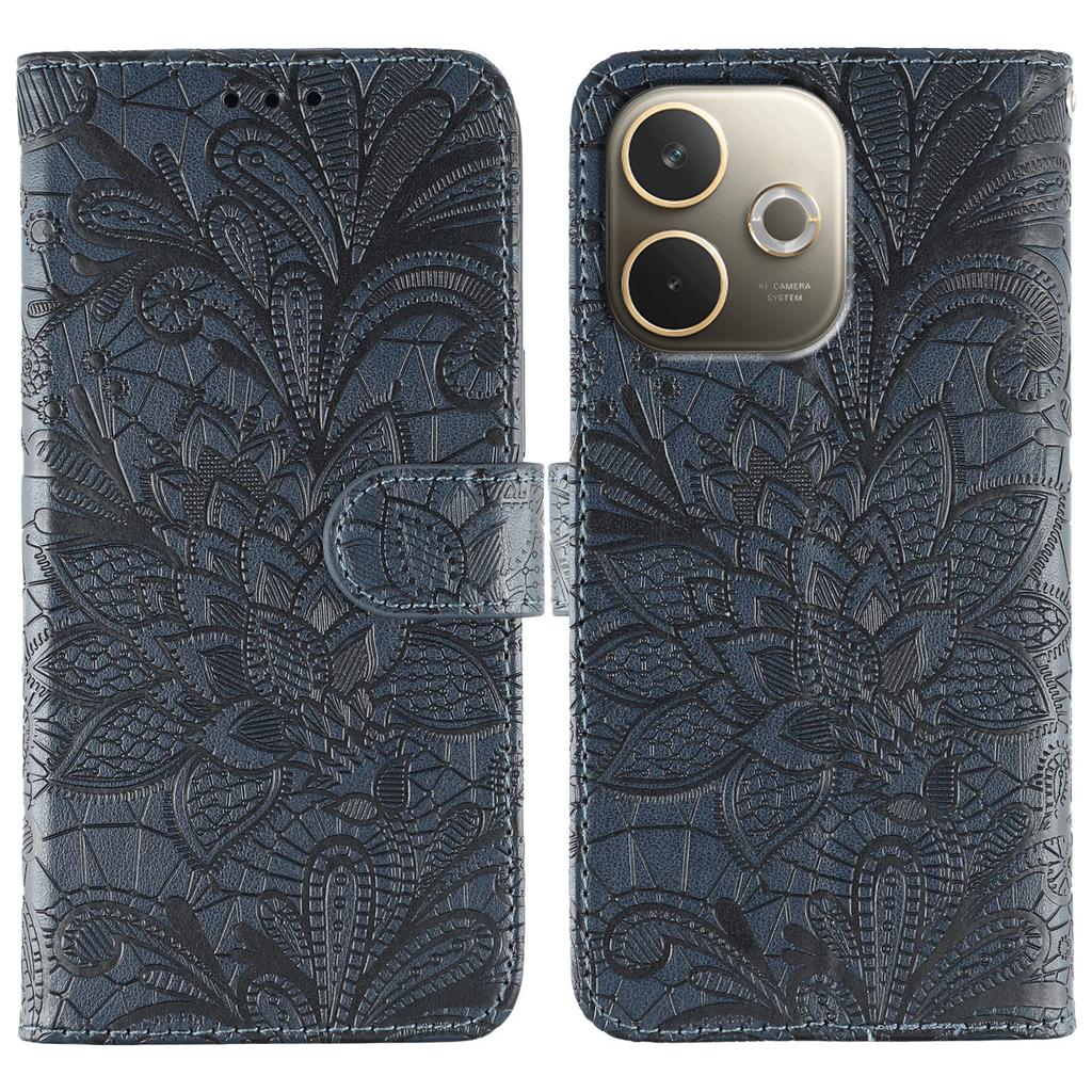 Phone Case For Oppo A5 Pro 5G (Global)/4G (Global)/A5 Energy 5G (China) ,Lace Flowers PU Leather Flip Wallet Cover with Wrist Strap
