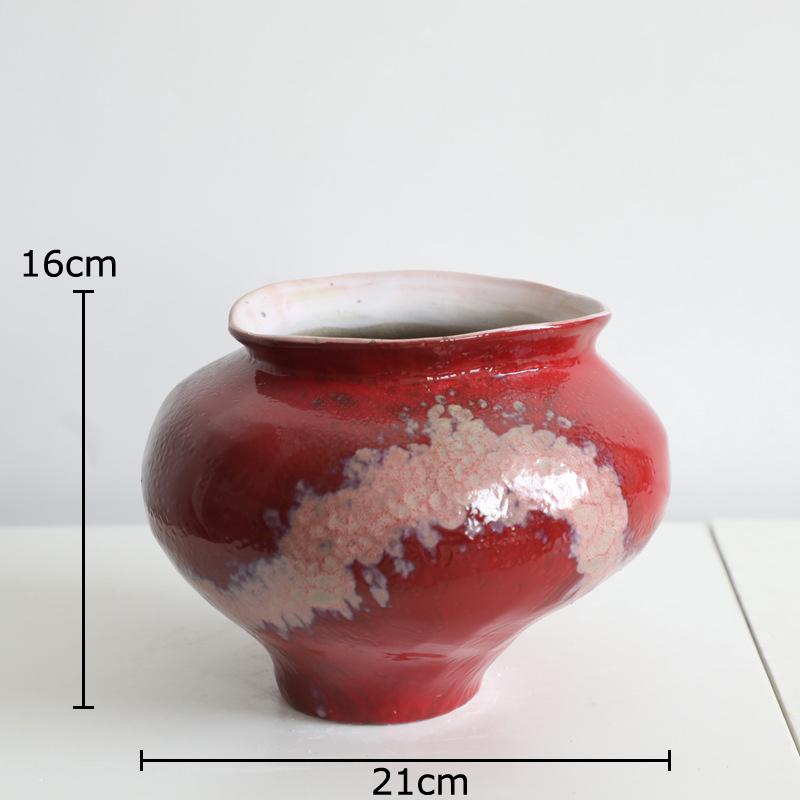

Creative Red Painted Ceramic Vase Retro Plant Pot Table Decoration Flowers Arrangement Floral Vases Room Aesthetic Decor