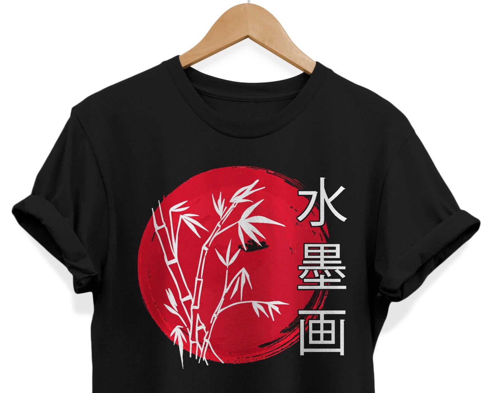 Japanese Red Sun T-shirt: Sumi Art, Kanji Streetwear XL
