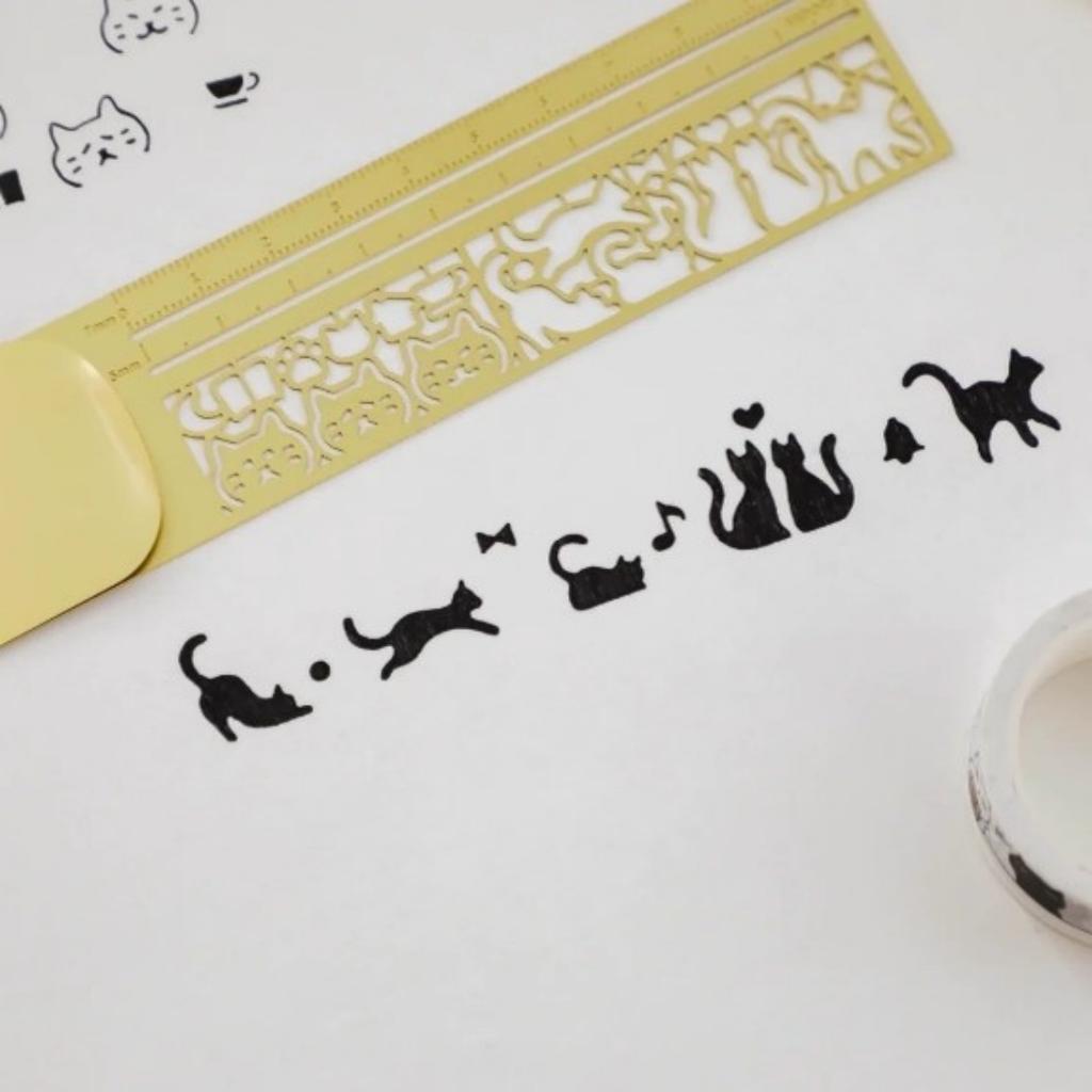 Japanese Cat Template Metal Copper Bookmark Ruler Hollow Ruler Diy Crafts Gift School Reading Folder