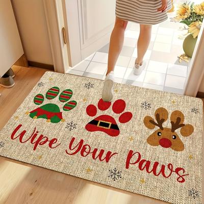 1Pcs Anti Fatigue Kitchen Rugs Christmas Paw Print Waterproof Non-Slip Thick Cushioned Kitchen Mat Heavy Duty Comfort Standing Mat for Kitchen