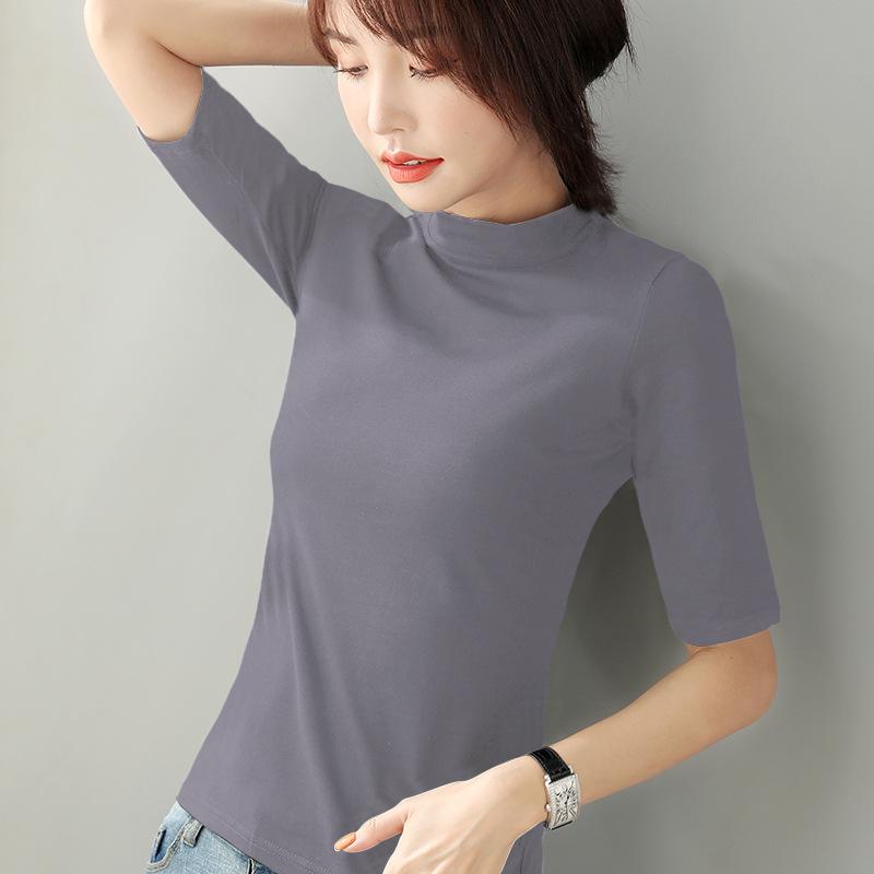 Fashionable Women's Mid-Sleeve, Small High Collar Pure Cotton Slim Fit Shirts