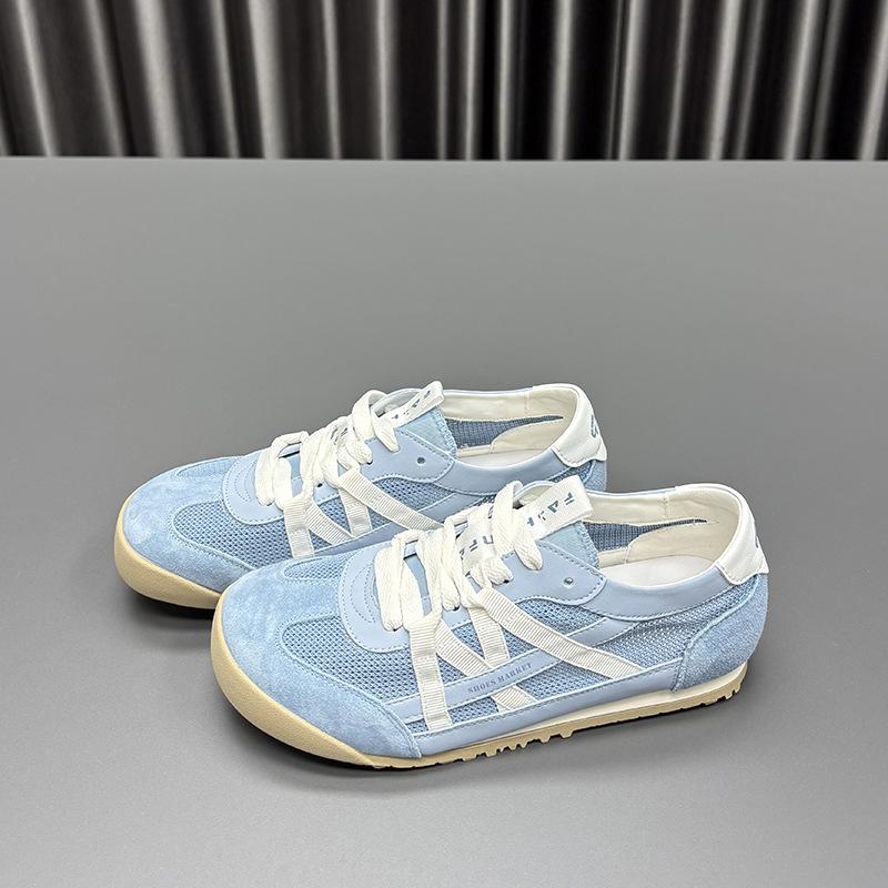 Cowhide version~ round head mesh breathable German training shoes for women's 2025 summer new lightweight and transparent network leisure spo