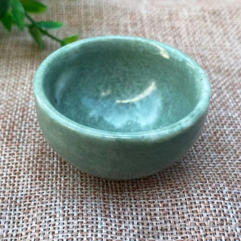 1pc Natural Jade Bowl Jadeite Stone Cup White Marble Small Wine Glass Hibiscus Stone Small Ornaments Home Decoration Gift