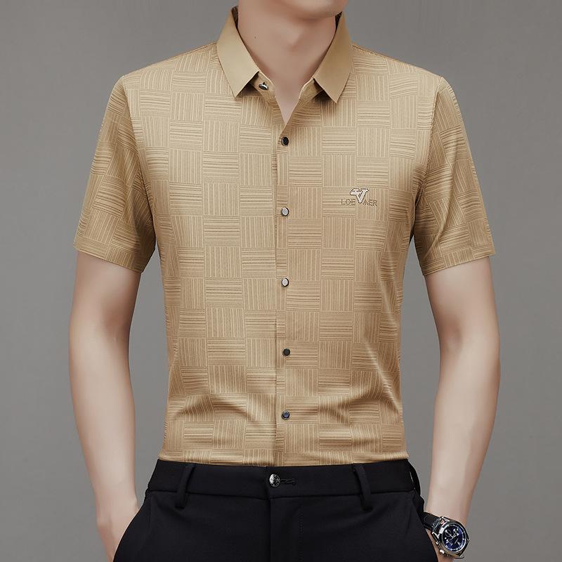 

Men s Summer Lightweight Ice Silk Cardigan - Short Sleeve Lapel T-Shirt XL хаки